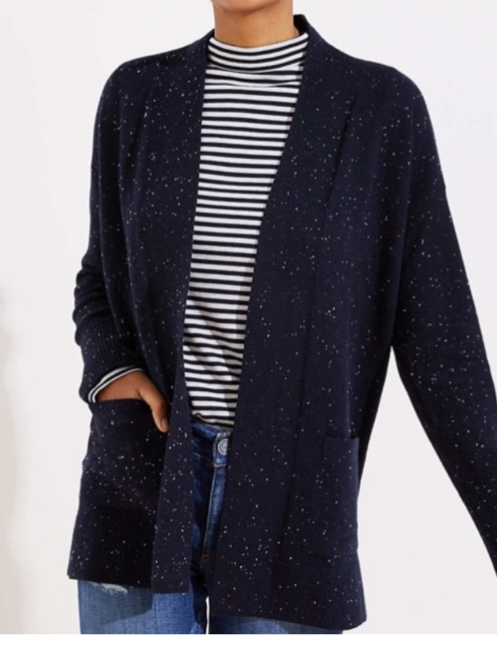 LOFT: Navy Speckled Knit Cardigan Sweater